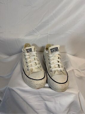 Converse White Canvas Low Top Sneakers with Black Logo